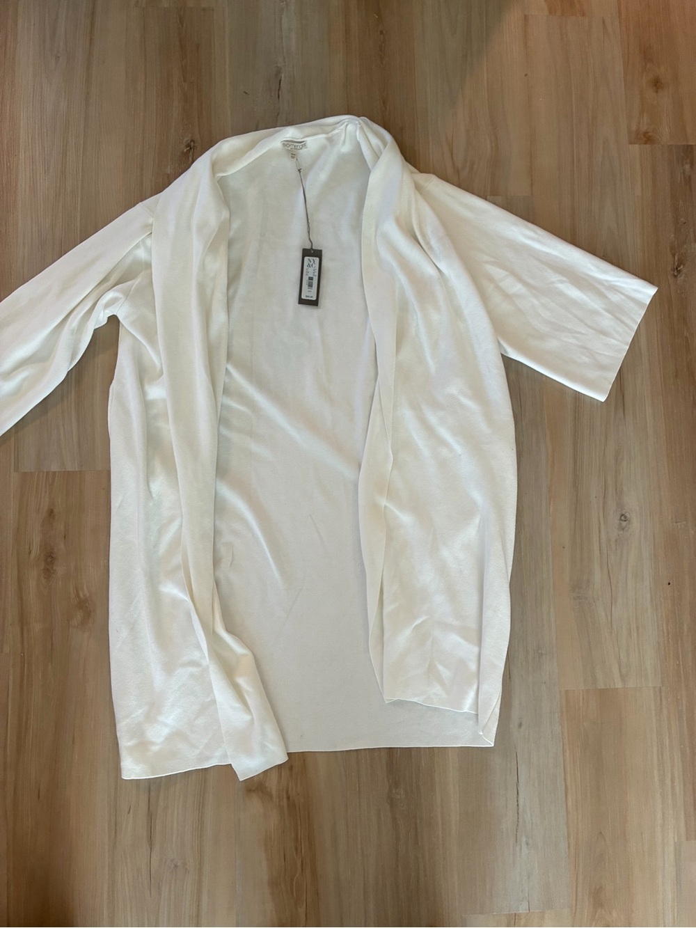 New York & Company Cream Open-Front Cardigan